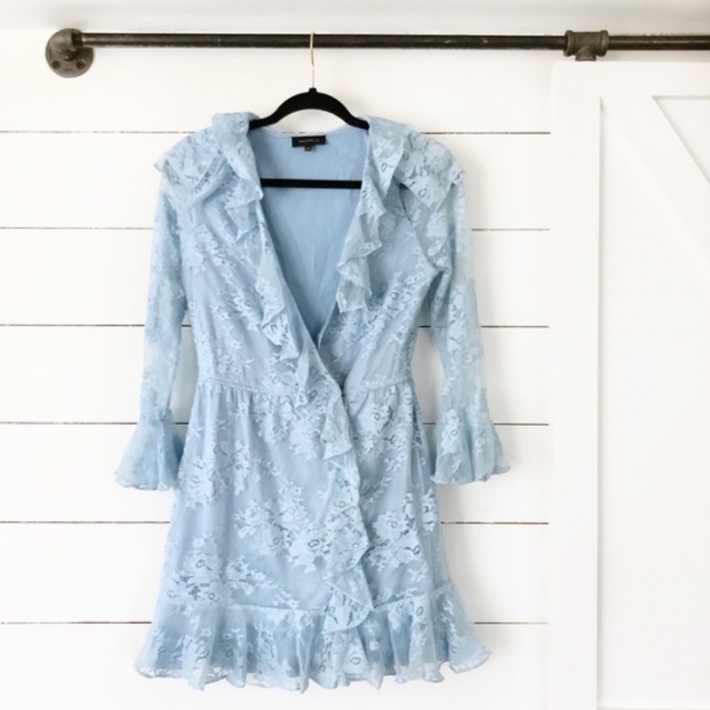 MAJORELLE Lace Ruffle Faux Wrap Dress from Revolve
